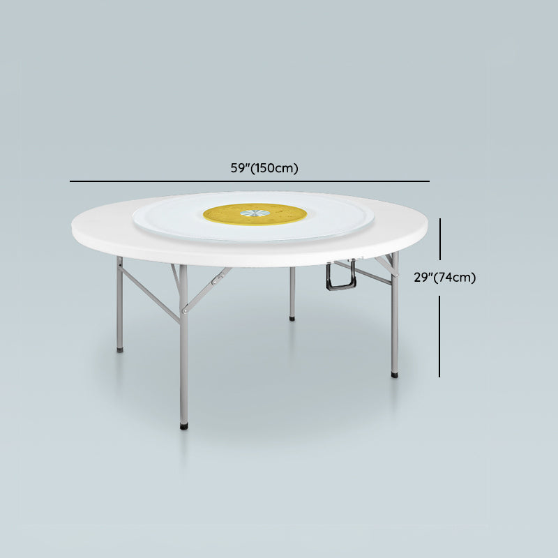 Modern Round Plastic Dining Table Foldable Steel Frame Material Table in White