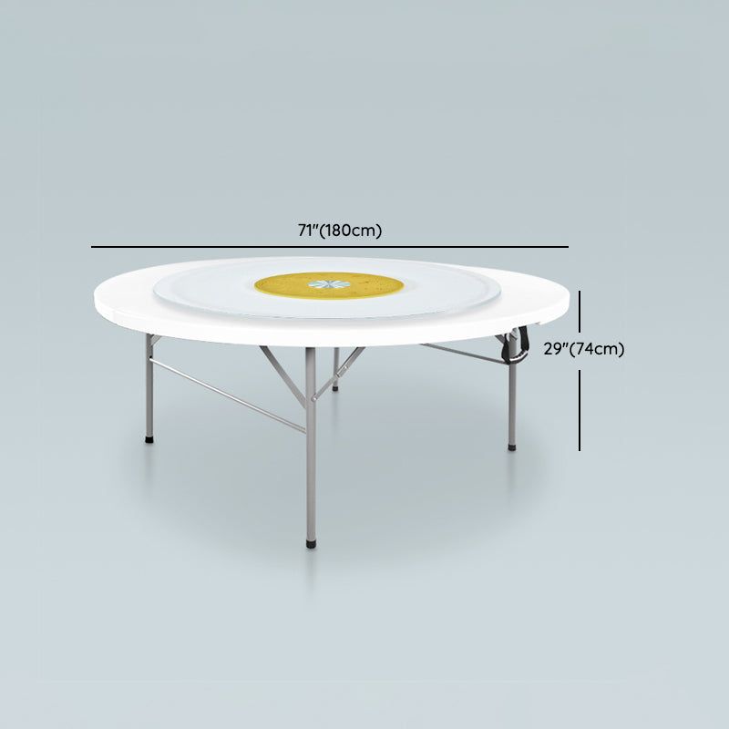 Modern Round Plastic Dining Table Foldable Steel Frame Material Table in White