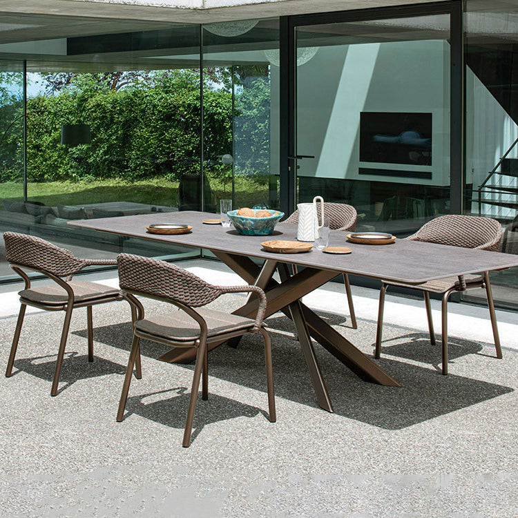 Contemporary Rectangle Dining Table Stone and Metal Dining Table