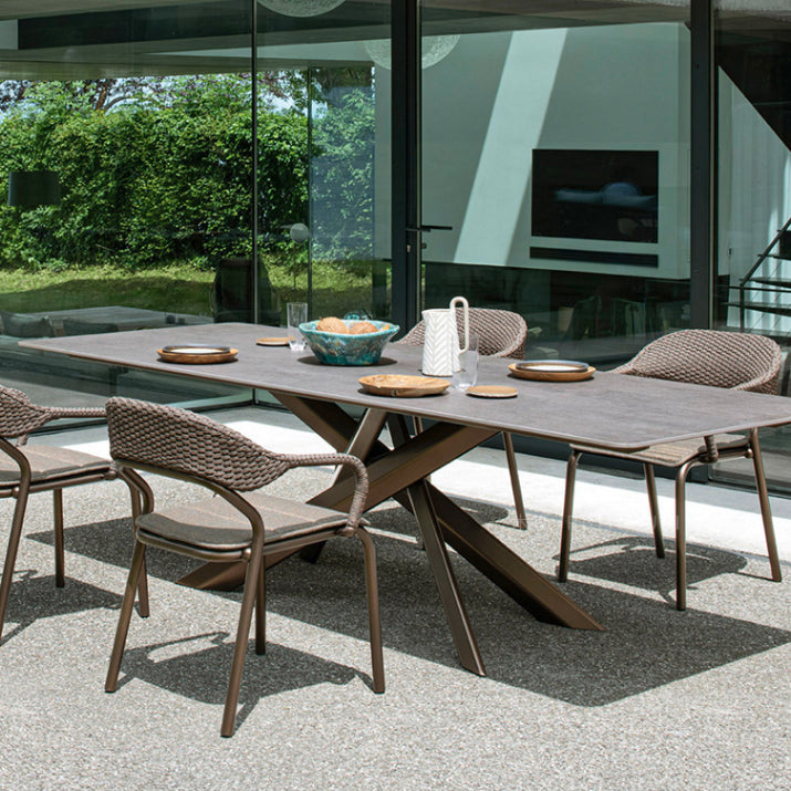 Contemporary Rectangle Dining Table Stone and Metal Dining Table