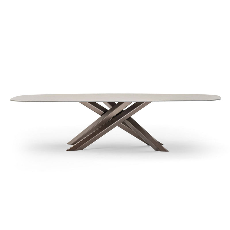 Contemporary Rectangle Dining Table Stone and Metal Dining Table