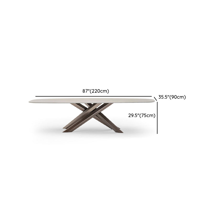 Contemporary Rectangle Dining Table Stone and Metal Dining Table