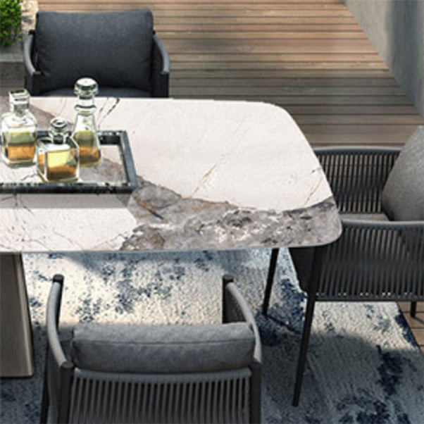 Modern Rectangle Outdoor Patio Table Stone Top and Steel Frame Dining Table