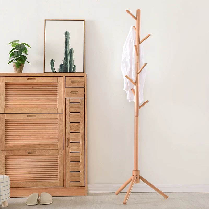 Solid Wood Entrance Hall Tree Modern Style Simple Home Floor Coat Rack