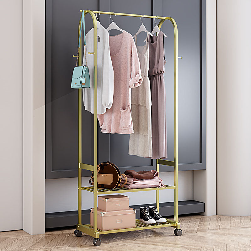 Modern Metal Coat Rack Solid Color Castors Clothes Hanger with Storage Shelving