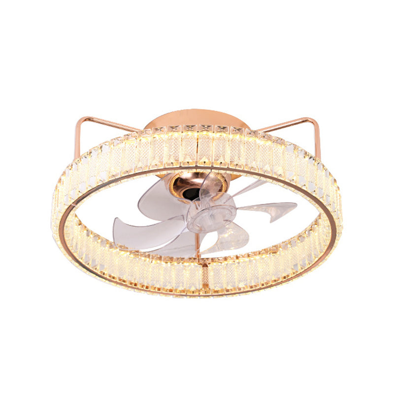 7-Blade LED Ceiling Fan Contemporary Crystal Golden Fan with Light for Foyer