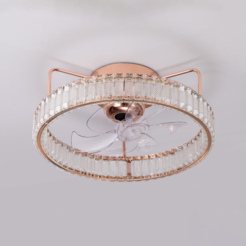 7-Blade LED Ceiling Fan Contemporary Crystal Golden Fan with Light for Foyer