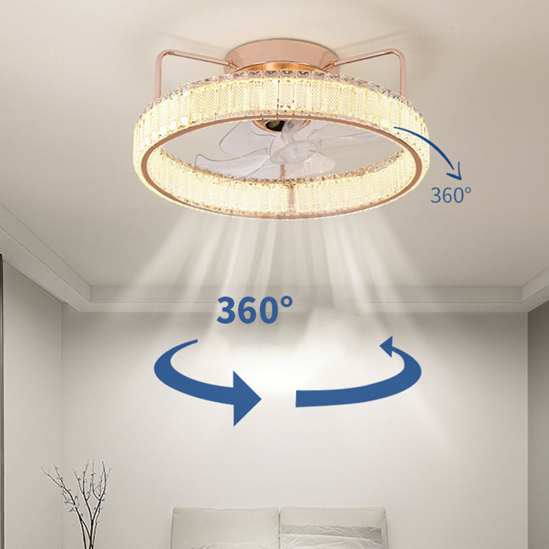 7-Blade LED Ceiling Fan Contemporary Crystal Golden Fan with Light for Foyer