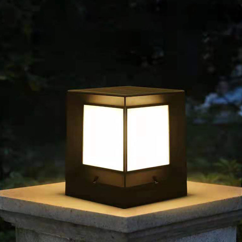 Rectangular Shape Metal Solar Pillar Lamp Modern Style 1 Light Outdoor Light in Black