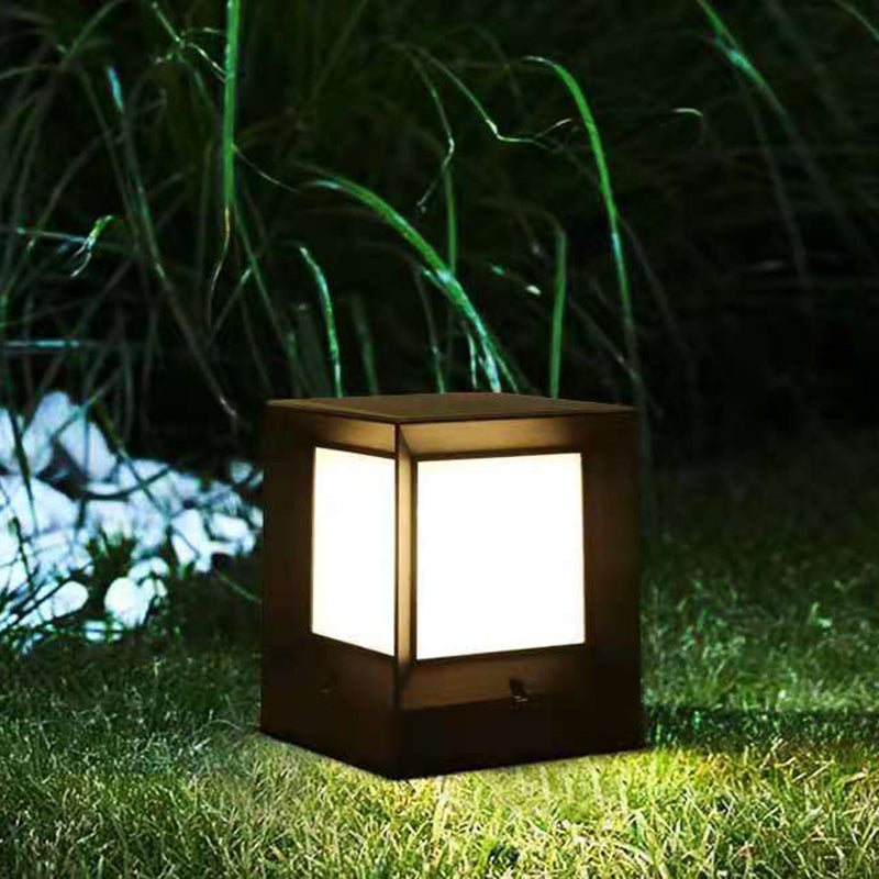 Rectangular Shape Metal Solar Pillar Lamp Modern Style 1 Light Outdoor Light in Black