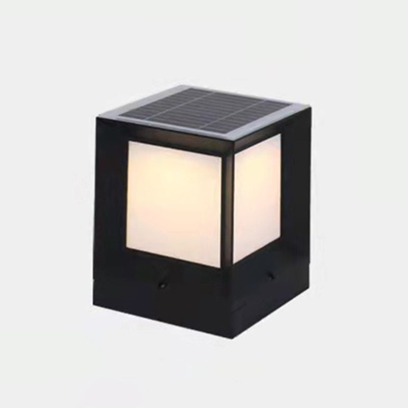 Rectangular Shape Metal Solar Pillar Lamp Modern Style 1 Light Outdoor Light in Black