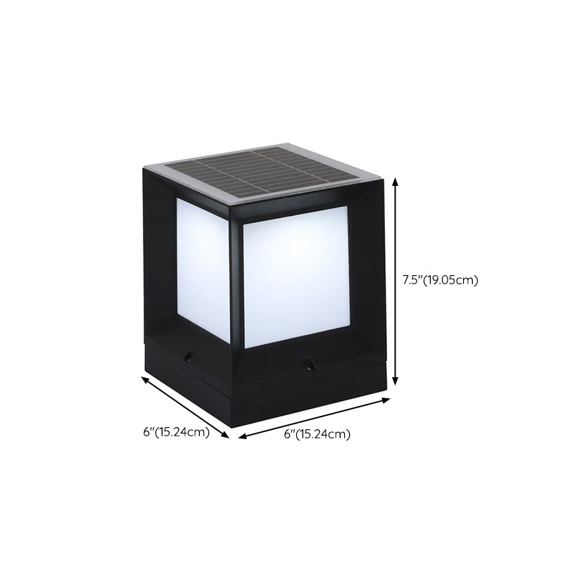 Rectangular Shape Metal Solar Pillar Lamp Modern Style 1 Light Outdoor Light in Black