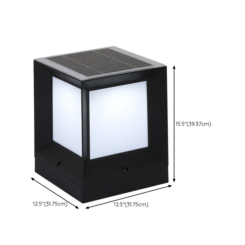 Rectangular Shape Metal Solar Pillar Lamp Modern Style 1 Light Outdoor Light in Black