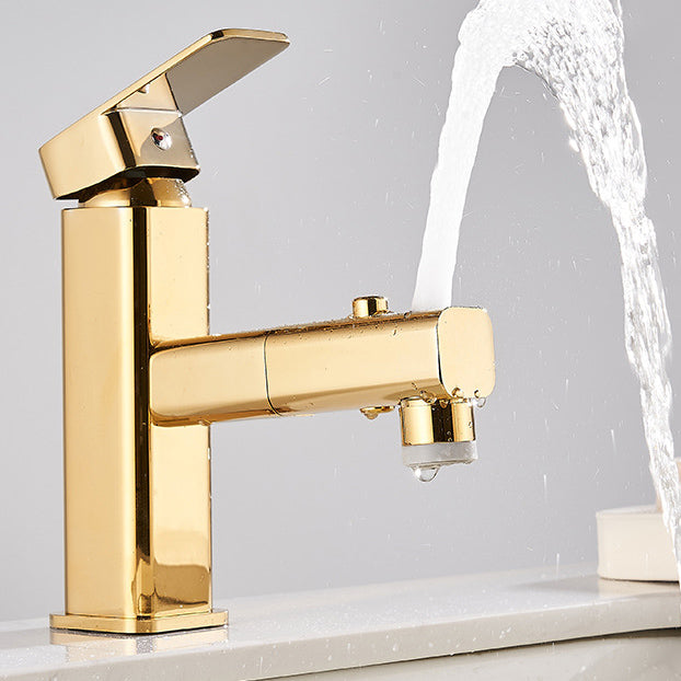 Luxury Pull-out Sink Faucet Cubic Low Arc Vessel Bathroom Faucet