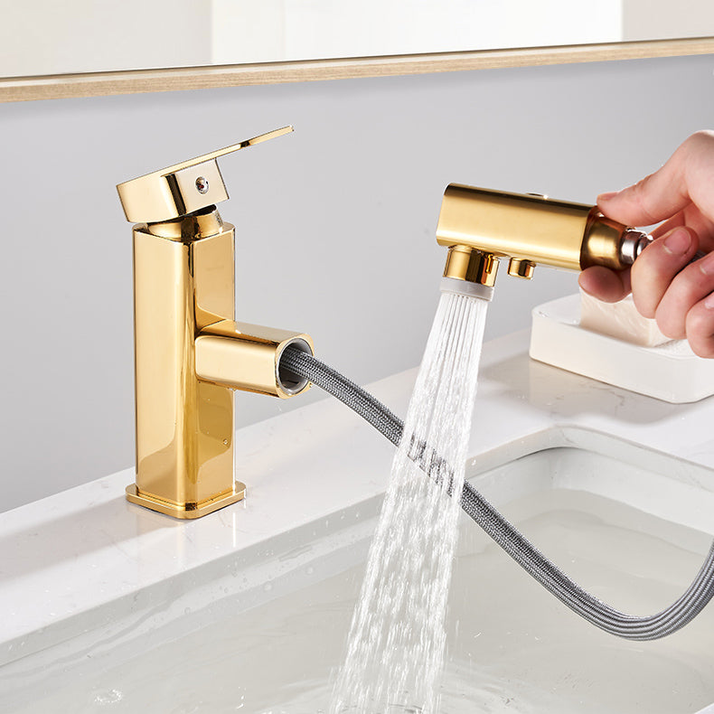 Luxury Pull-out Sink Faucet Cubic Low Arc Vessel Bathroom Faucet