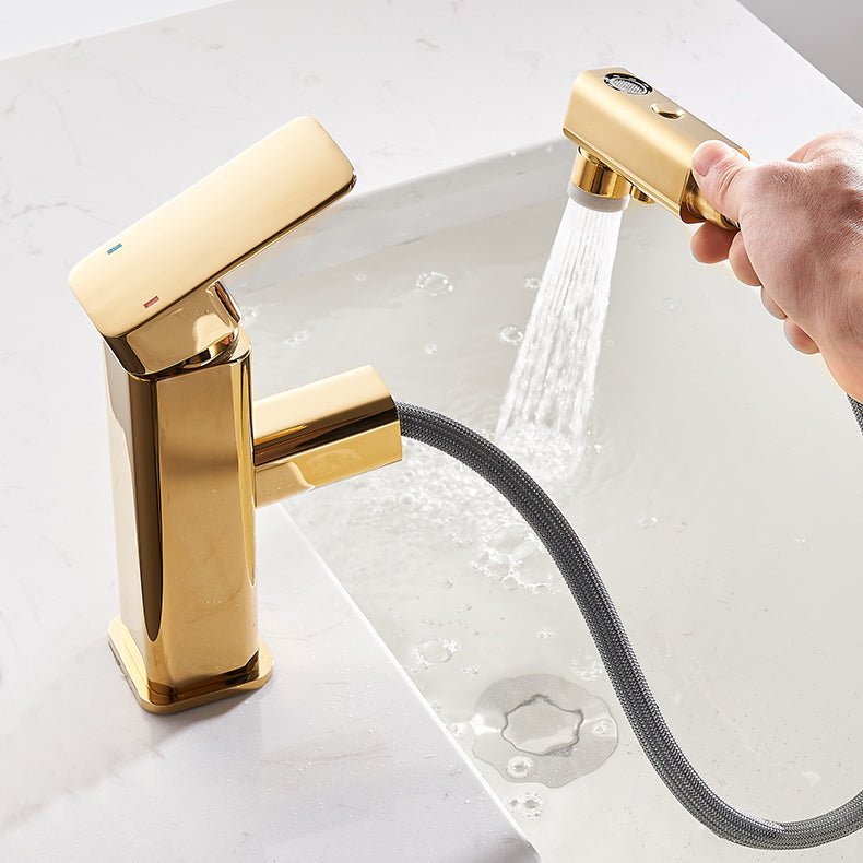 Luxury Pull-out Sink Faucet Cubic Low Arc Vessel Bathroom Faucet