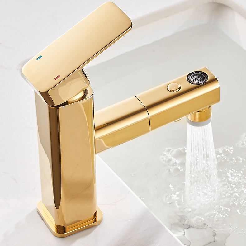 Luxury Pull-out Sink Faucet Cubic Low Arc Vessel Bathroom Faucet