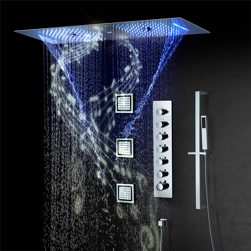 Modern Shower Head Combo Brass Temperature Control with Body Jets Shower System