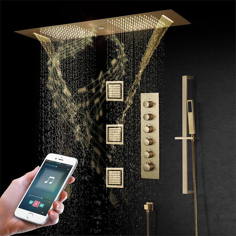 Modern Shower Head Combo Brass Temperature Control with Body Jets Shower System