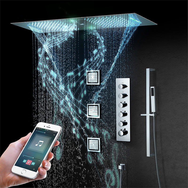 Modern Shower Head Combo Brass Temperature Control with Body Jets Shower System