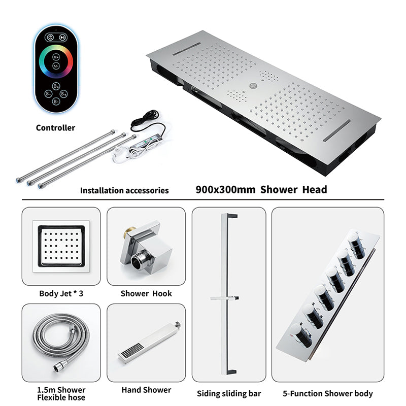 Modern Shower Head Combo Brass Temperature Control with Body Jets Shower System