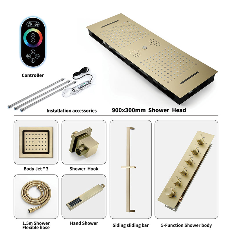 Modern Shower Head Combo Brass Temperature Control with Body Jets Shower System