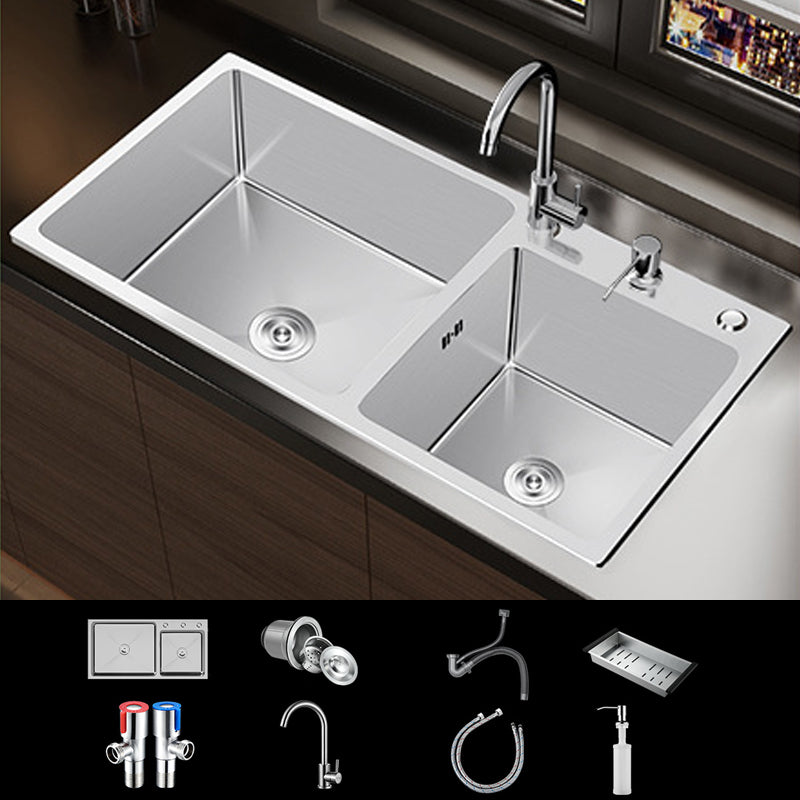 Contemporary Style Kitchen Sink Stainless Steel Double Kitchen Sink