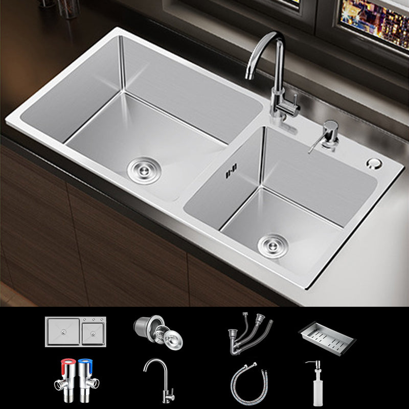 Contemporary Style Kitchen Sink Stainless Steel Double Kitchen Sink