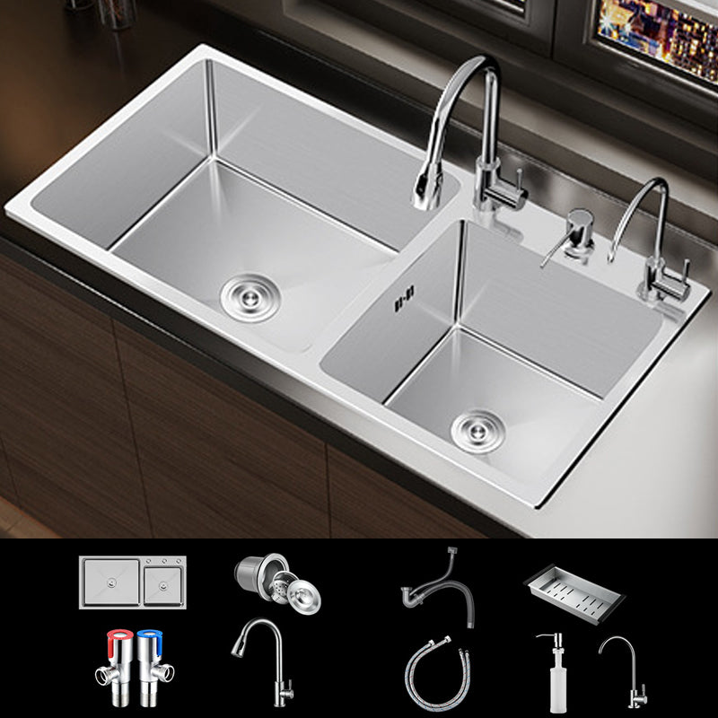 Contemporary Style Kitchen Sink Stainless Steel Double Kitchen Sink