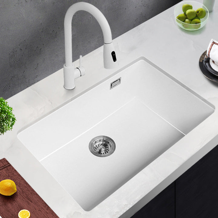 Classic Quartz Single Basin Sink Undermount Kitchen Sink with Faucet