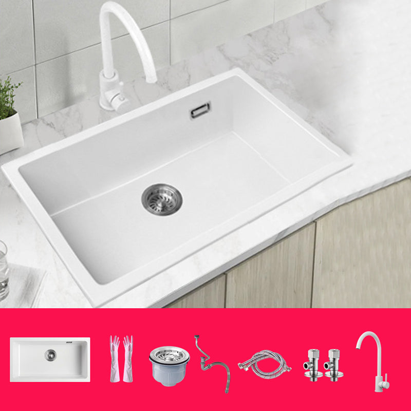 Classic Quartz Single Basin Sink Undermount Kitchen Sink with Faucet