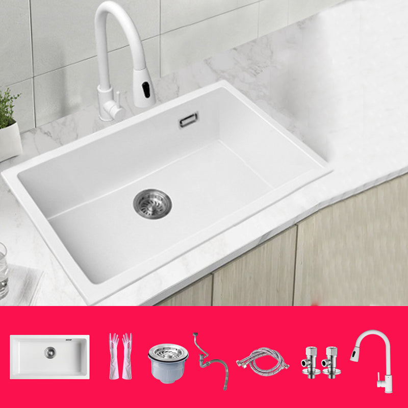 Classic Quartz Single Basin Sink Undermount Kitchen Sink with Faucet