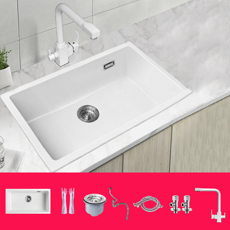 Classic Quartz Single Basin Sink Undermount Kitchen Sink with Faucet