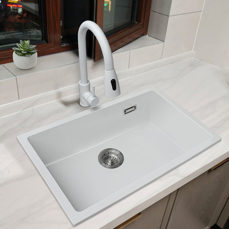 Classic Quartz Single Basin Sink Undermount Kitchen Sink with Faucet