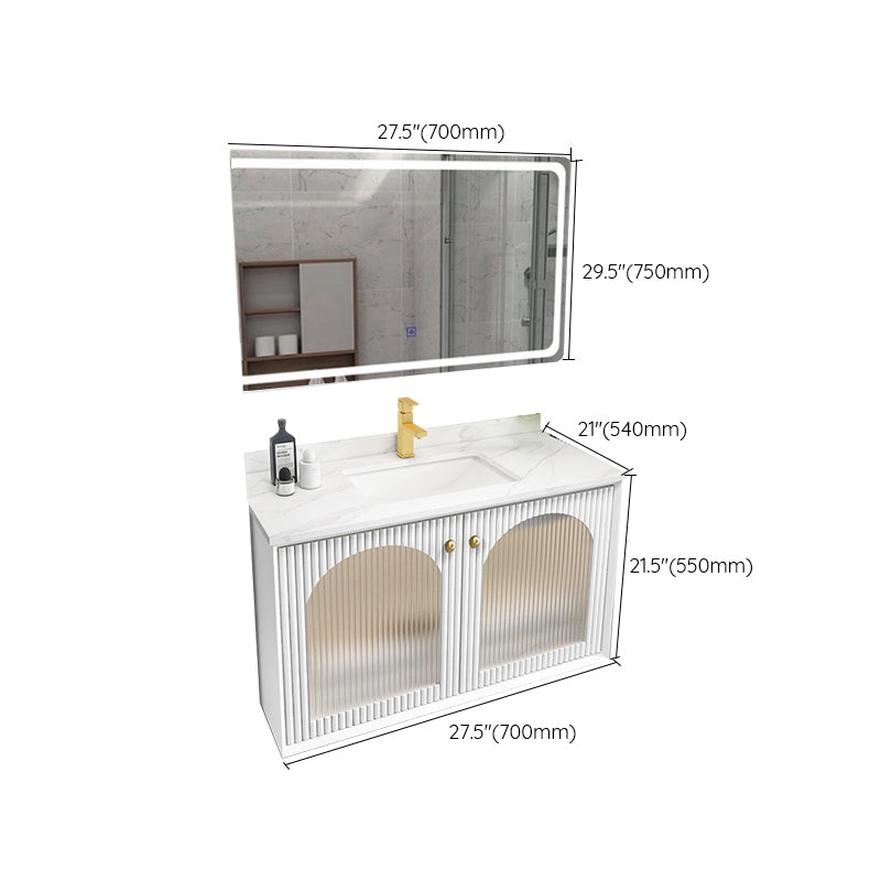 Waterproof Bathroom Vanity Rectangle Single Sink Wood Frame Wall-Mounted Drawers Vanity