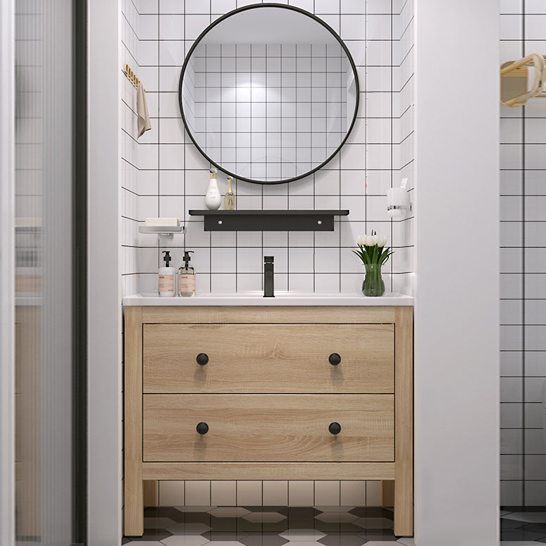Wood Frame Vanity Mirror Freestanding Single Sink Scratch Resistant Vanity with Drawers