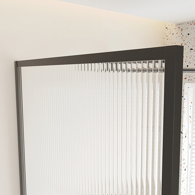 Black Full Frame Stainless Steel Glass Shower Screen, Fixed Semi Isolated Shower Screen