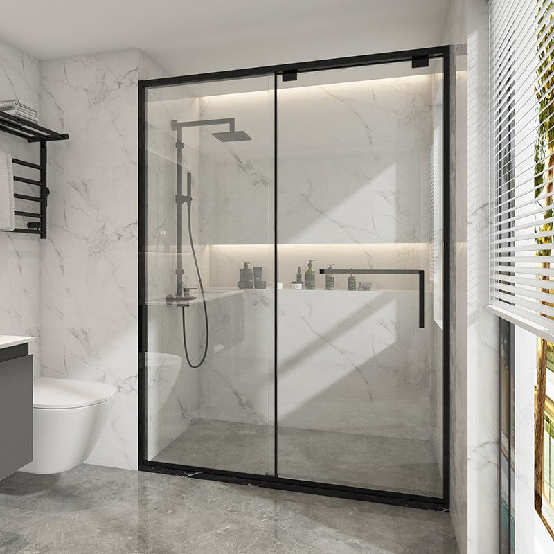 Black Stainless Steel Narrow Frame Semi Frameless Single Swing Shower Door