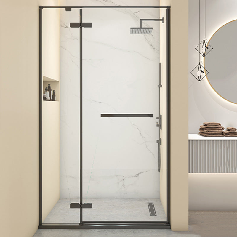 Hinged Stainless Steel Semi Frameless Shower Screen Black Narrow Edge Shower Door