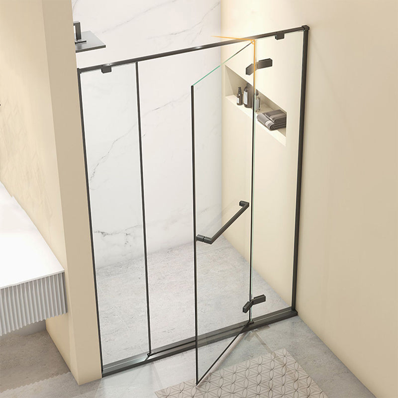 Hinged Stainless Steel Semi Frameless Shower Screen Black Narrow Edge Shower Door