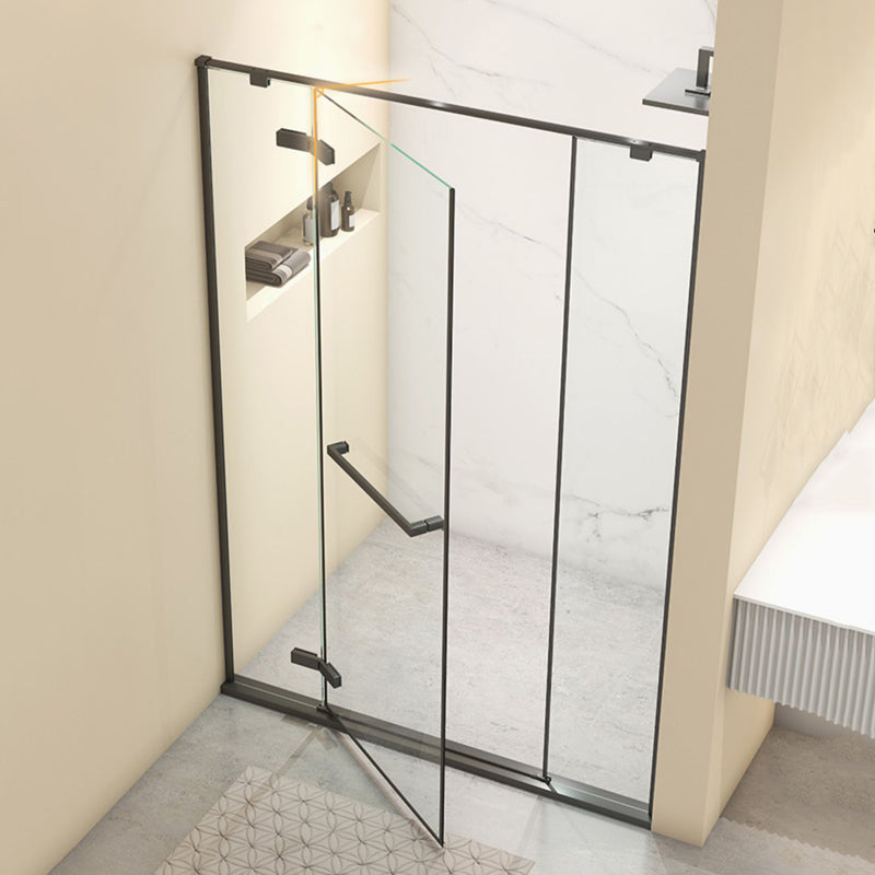 Hinged Stainless Steel Semi Frameless Shower Screen Black Narrow Edge Shower Door