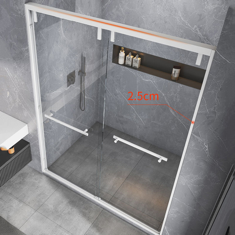 White Double Sliding Shower Door with Semi Frameless 304 Stainless Steel Frame