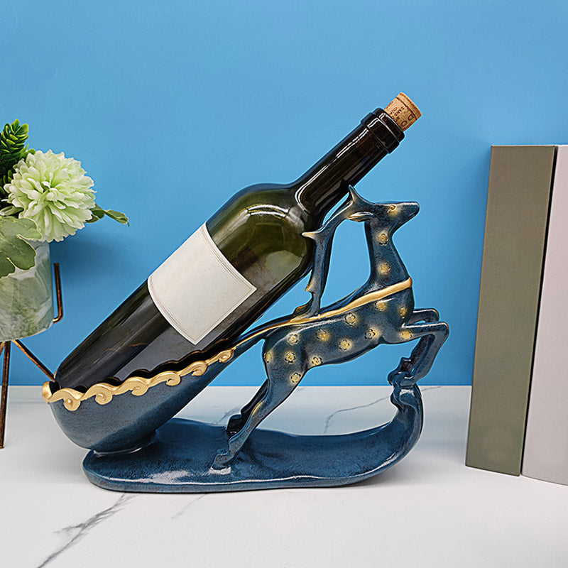 Glam Tabletop Wine Bottle Holder Resin Wine Rack Bottle in Blue