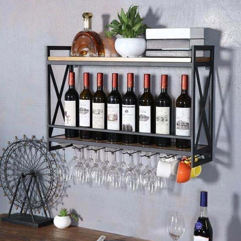 Steel Wine Rack Modern Wall Mounted Wine Holder Rack with Shelf