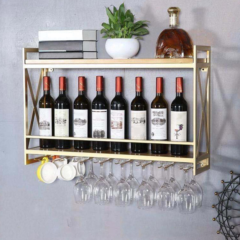 Steel Wine Rack Modern Wall Mounted Wine Holder Rack with Shelf