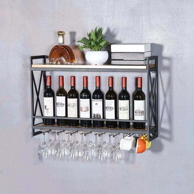 Steel Wine Rack Modern Wall Mounted Wine Holder Rack with Shelf