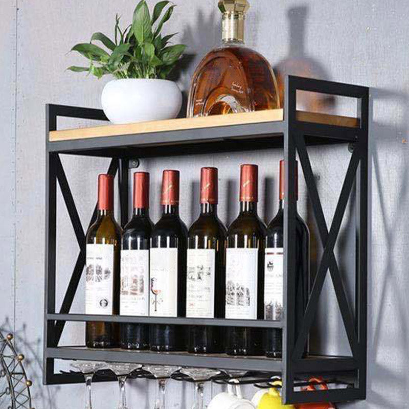 Steel Wine Rack Modern Wall Mounted Wine Holder Rack with Shelf