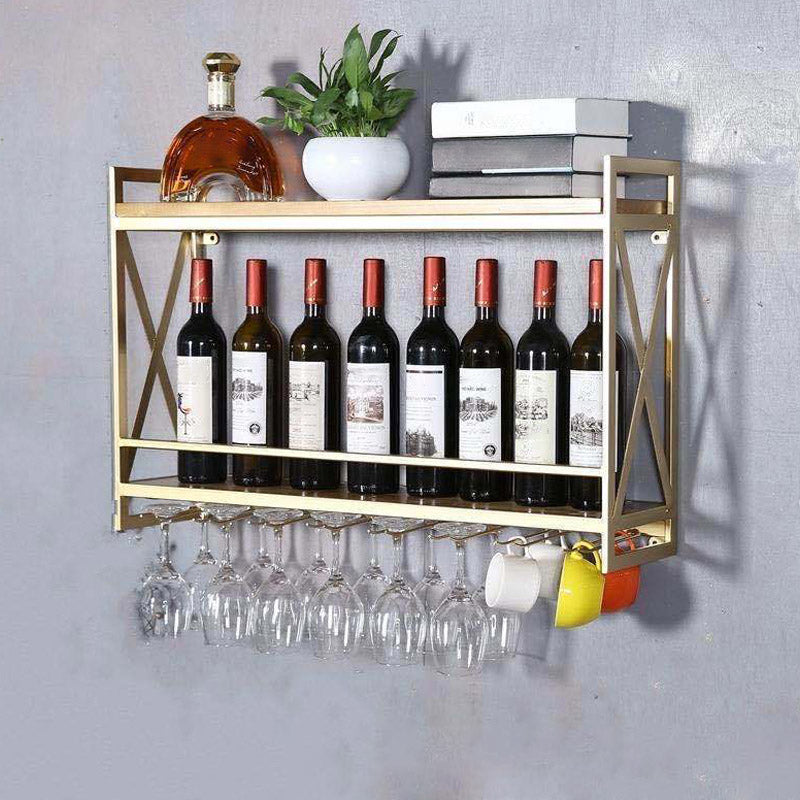 Steel Wine Rack Modern Wall Mounted Wine Holder Rack with Shelf