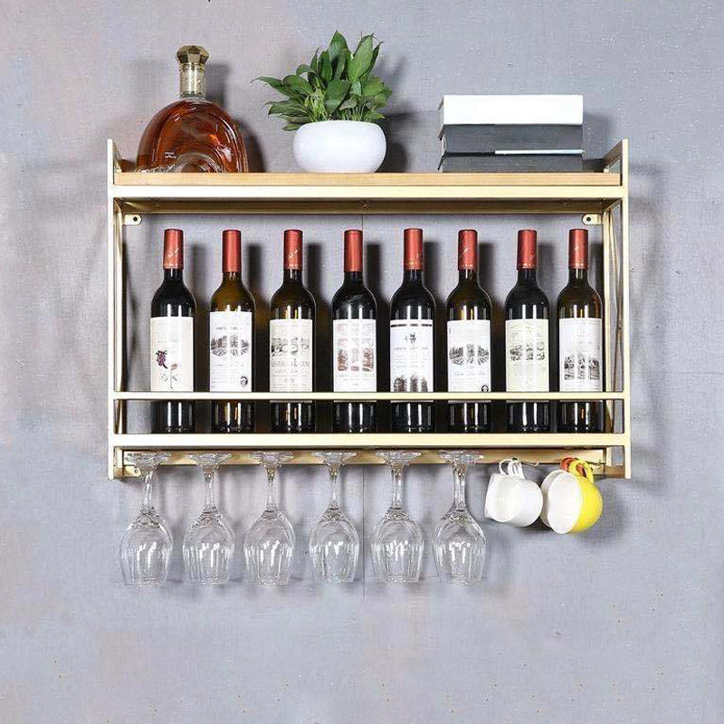 Steel Wine Rack Modern Wall Mounted Wine Holder Rack with Shelf