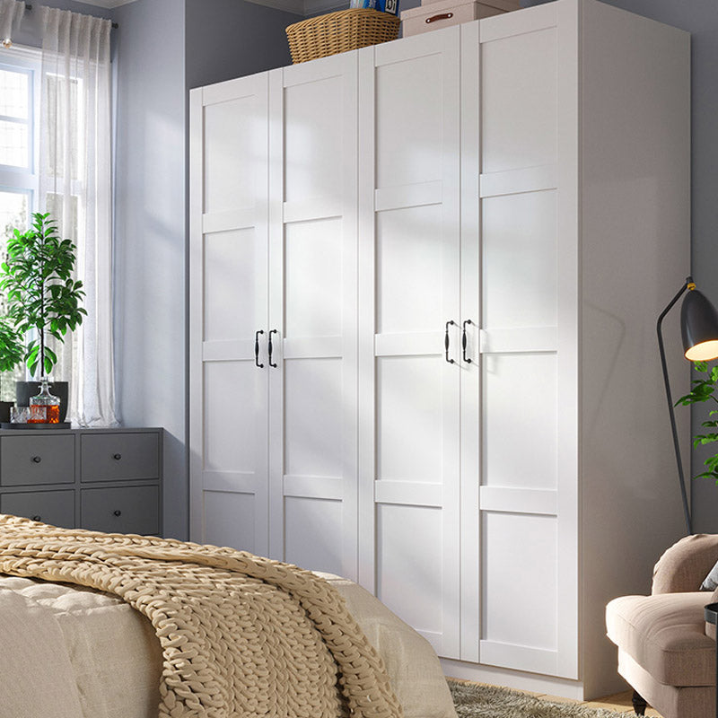 White Wardrobe Closet with Garment Rod Manufactured Wood Youth Armoire